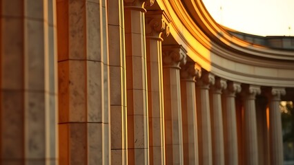 ionic. A neoclassical colonnade illuminated by sunset, capturing timeless architectural elegance. inspiring travel planning.