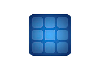 Glowing Blue Grid Icon with Rounded Squares and Luminous Center on Black Background