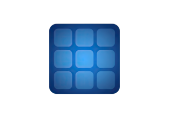 Glowing Blue Grid Icon with Rounded Squares and Luminous Center on Black Background
