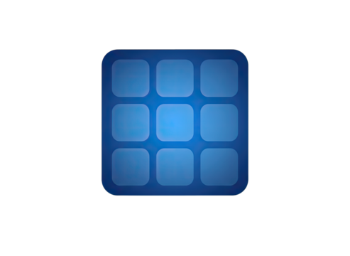 Glowing Blue Grid Icon with Rounded Squares and Luminous Center on Black Background