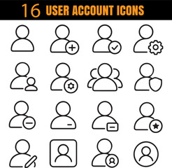 User Account Icons Collection, Profile and Login Outline Symbols, Personal Identity Vector Set, Access Management Minimal Icons Pack