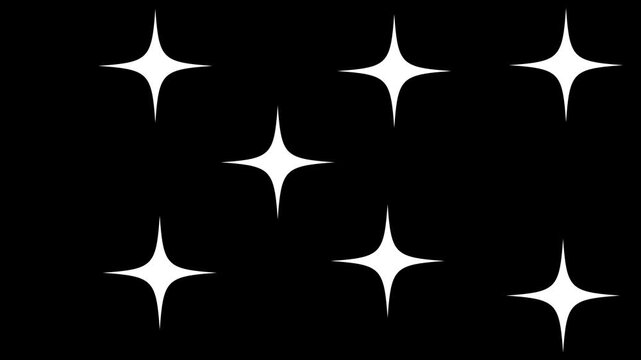 twinkling Star animation,white cartoon,flat,vector, doodles style stars blinking effects with Alpha channel on black screen background.4K