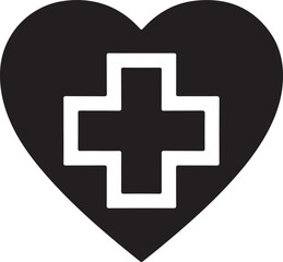 A black heart shape with a white medical cross inside it