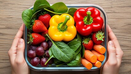 Healthy food in lunchbox with fruits and vegetables