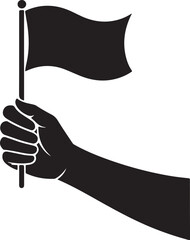 Silhouette of hand holding a black flag on a pole Keywords: hand, holding, flag, black, pole