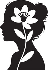 Silhouette of Woman's Profile with Flower female head