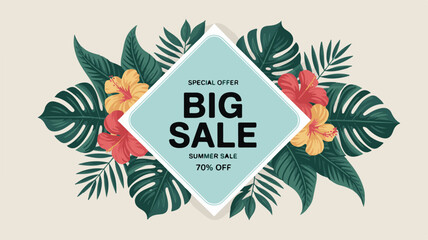 A modern promotional banner featuring a vibrant floral design with a special summer big sale offer