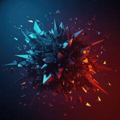 Dynamic digital chaos rendered in sharp geometric shards, representing a broken reality or fractured structure, suitable for modern backgrounds, pattern, chaos, contrast