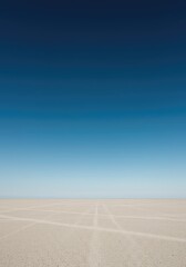 Expansive empty sky meeting a flat, featureless plane below the sharp horizon line, symbolizing solitude, potential, and limitless space, plain, design, negative space