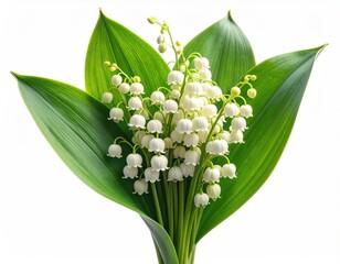 Lily of the valley bouquet with bright green leaves