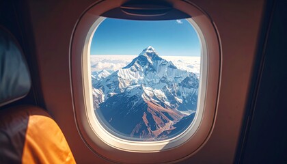 Naklejka premium Breathtaking View of Majestic Mountain from Airplane Window
