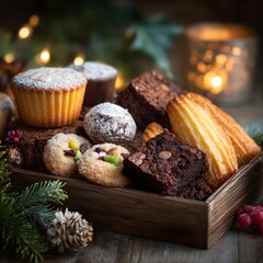 Fototapeta premium Christmas cookies and decorations arranged in a festive holiday still life