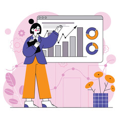 Analyzing financial data and business growth with a laptop and charts on a colorful background