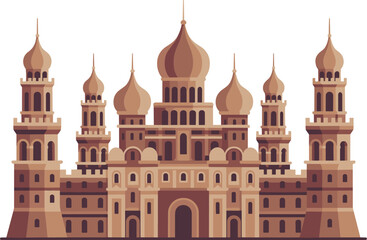 Ancient Palace Castle with Ornate Domes Vector Illustration