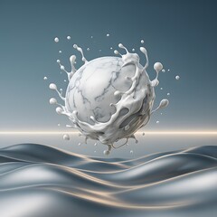 Abstract sphere with liquid splashing in a fluid environment