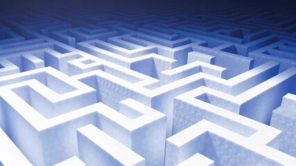 Maze labyrinth abstract geometric white blue perspective pattern challenge solution mind invites problem solving glowing maze blue labyrinth abstract geometry neon light minimal modern 3D render
