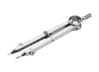 Precision Drafting Tool for Technical Drawing and Geometry Made of Silver Metal with Black Tips on a Black Isolated Background