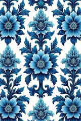 Intricate blue floral damask, repeating motif, print, decor
