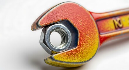 Detailed View of a Wrench Gripping a Nut, showcasing its precise grip