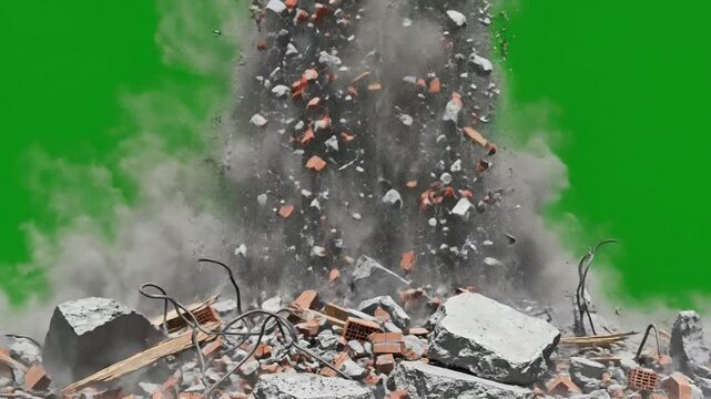 Falling Debris: Concrete & Brick Demolition on Green Screen (4K VFX)