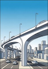 Urban Motorway Intersection Underneath Blue Sky Complex Road Vector