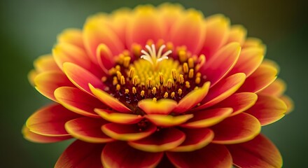 Vibrant zinnia flower displaying warm sunset hues in intricate detail