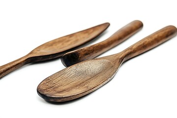 Wooden Spoons Collection with Textured Surface Pattern on a Clean White Backdrop