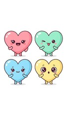 Obraz premium Cute Cartoon Hearts with Various Expressions and Pastel Colors.