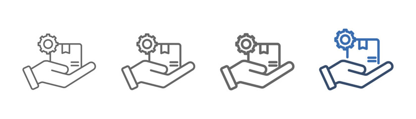 
Outline icon set product management with hand, gear and box design