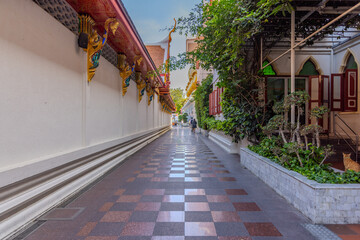 Fototapeta premium 27 November 2025 View of Temple Wat Paknam Phase Charoen with Large Golden statue of Buddha and sleeping Buddha on Klhong Dan a Canal river system in BKK Bangkok Thailand