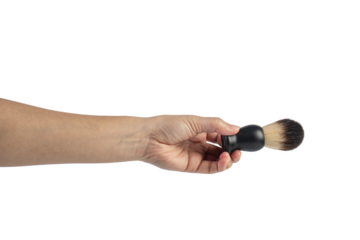 Small black dust brush in hand on a transparent background