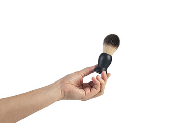 Small black dust brush in hand on a transparent background