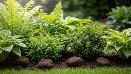 Lush Green Garden Featuring a Variety of Plants and Fresh Soil Textures Beautiful Green Plants
