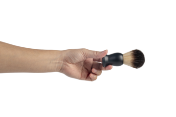 Small black dust brush in hand on a transparent background