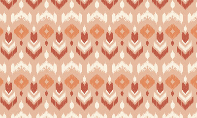 Seamless Ikat Chevron Pattern, Warm Terracotta Arrow and Zigzag Background in Boho Style