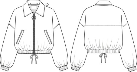 Here is a title and a comprehensive list of keywords for the provided technical fashion illustration (CAD drawing) of a jacket, optimized for Adobe Stock SEO.