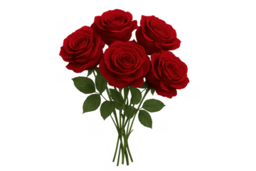 Red roses bouquet with vibrant blooms and green leaves, representing love and romantic gestures. Transparent background
