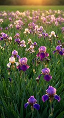 Golden Hour Irises: Purple Floral Meadow in Summer Sunlight © Matthew