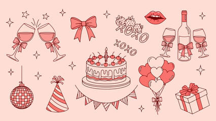 Celebration Elements Cake Drinks Gifts Balloons Festive Decor for Parties