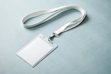 Minimalist ID card mockup featuring a clean lanyard and modern badge design on a soft light background, ideal for branding presentations, corporate identity visuals, and professional stationery. 
