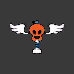 Winged Cartoon Skull Stick Illustration.eps