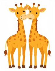 Obraz premium Two Cartoon Giraffes Affectionately Touching Heads in a Sweet Moment.