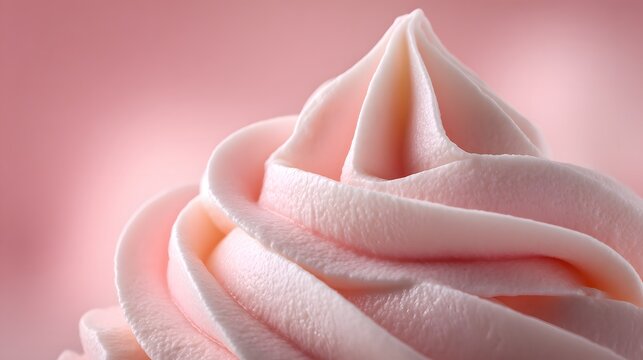 Close-up of a delicious pink swirl of soft-serve ice cream or frosting, perfect for a sweet treat or dessert. - Powered by Adobe