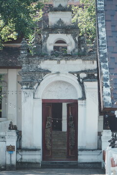 Ancient Lanna Temple Gate (Pratu) Entrance with Stucco Ornaments 