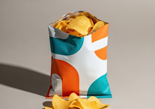 Textless modern snack bag, chips visible