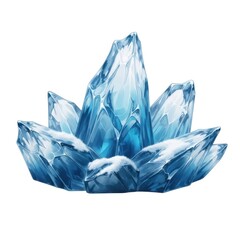 A cluster of sharp translucent blue ice crystals forming a blooming flower shape isolated on white background