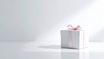 Elegant Gift Box with Pink Ribbon on Minimal White Background