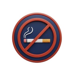 Circular no smoking sign with cigarette symbol isolated on white background