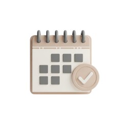 3d calendar icon with a checkmark symbol indicating completion isolated on white background
