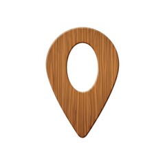 Wooden map pin icon with natural grain texture isolated on white background